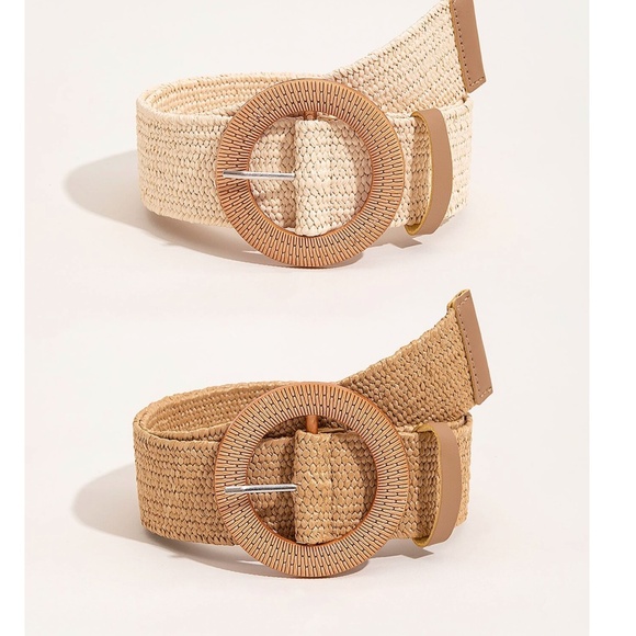 Round Buckle Straw Minimalist Belt Set - Picture 1 of 4